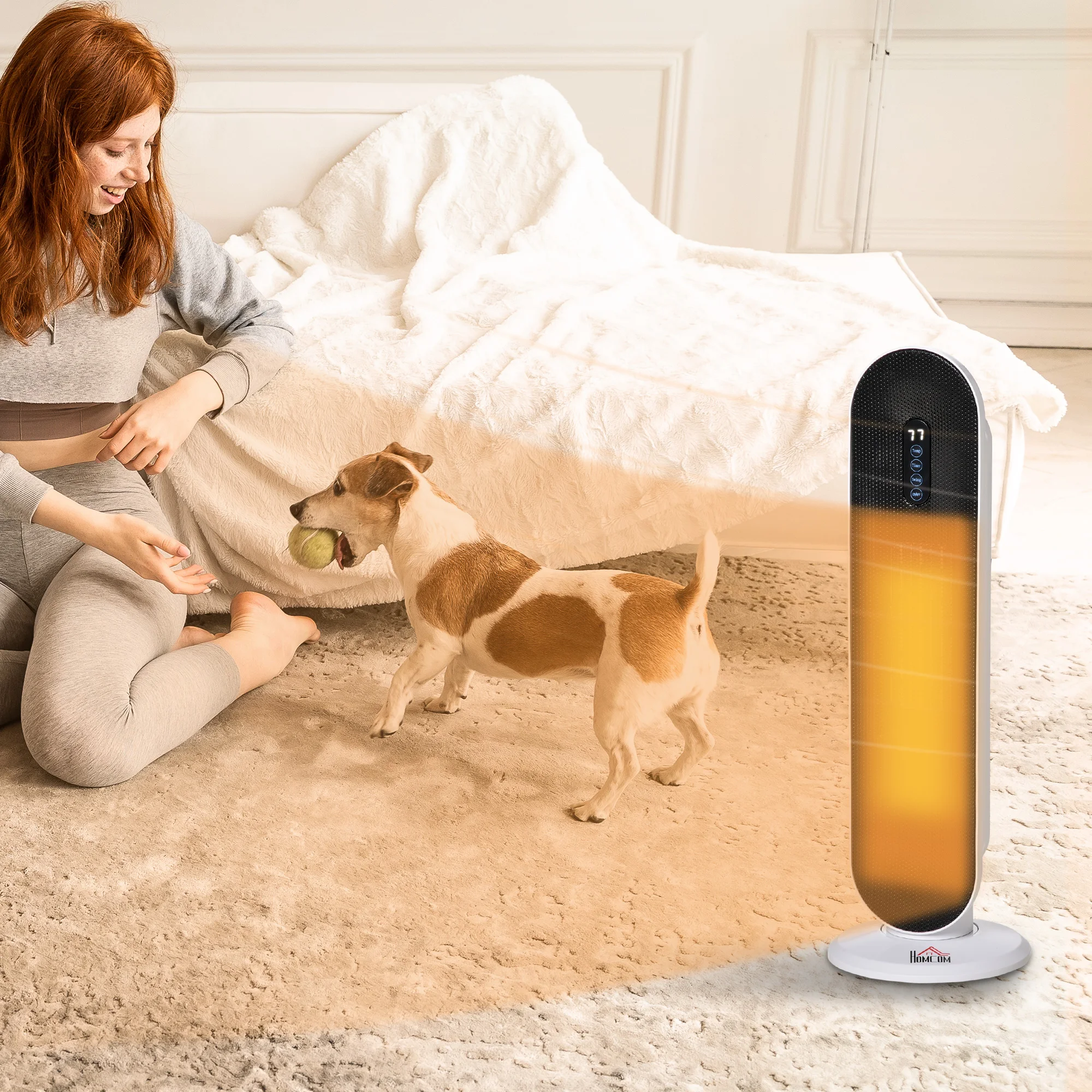 Oscillating Ceramic Tower Indoor Space Heater for Home, Adjustable Thermostat, 24H Timer & Remote Control, Tip-Over and Overheating Safety Protection, 25 Inches, 1500W/1000W