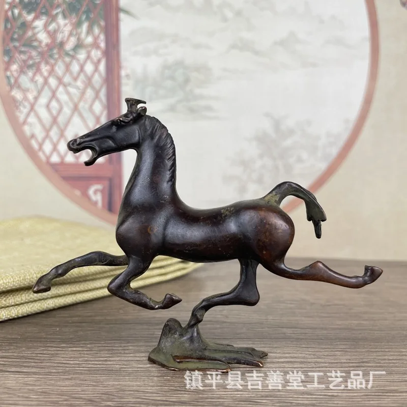 

Horseshoe Zodiac Horse Figurine Alloy Vintage Craft Ornament Galloping Horse Office Decoration