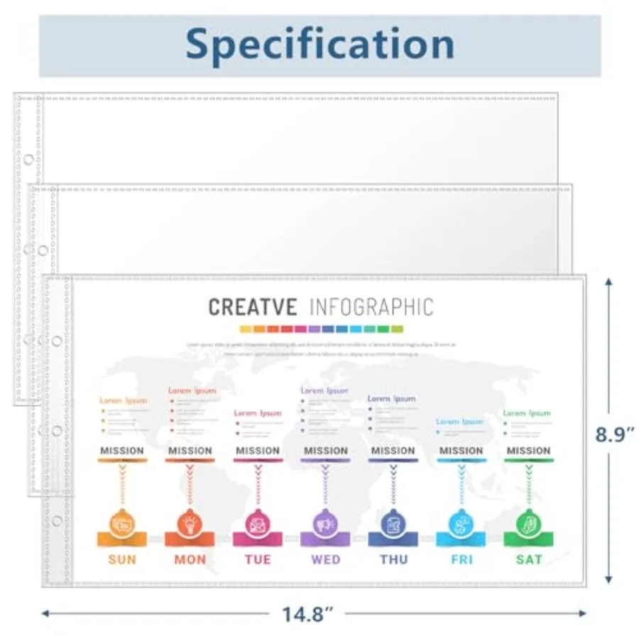 8.5 x 14 Page Protecto 50Pack Legal Size Paper Sleeves Landscape Document Sleeves for 3 Ring Binder Side Loading