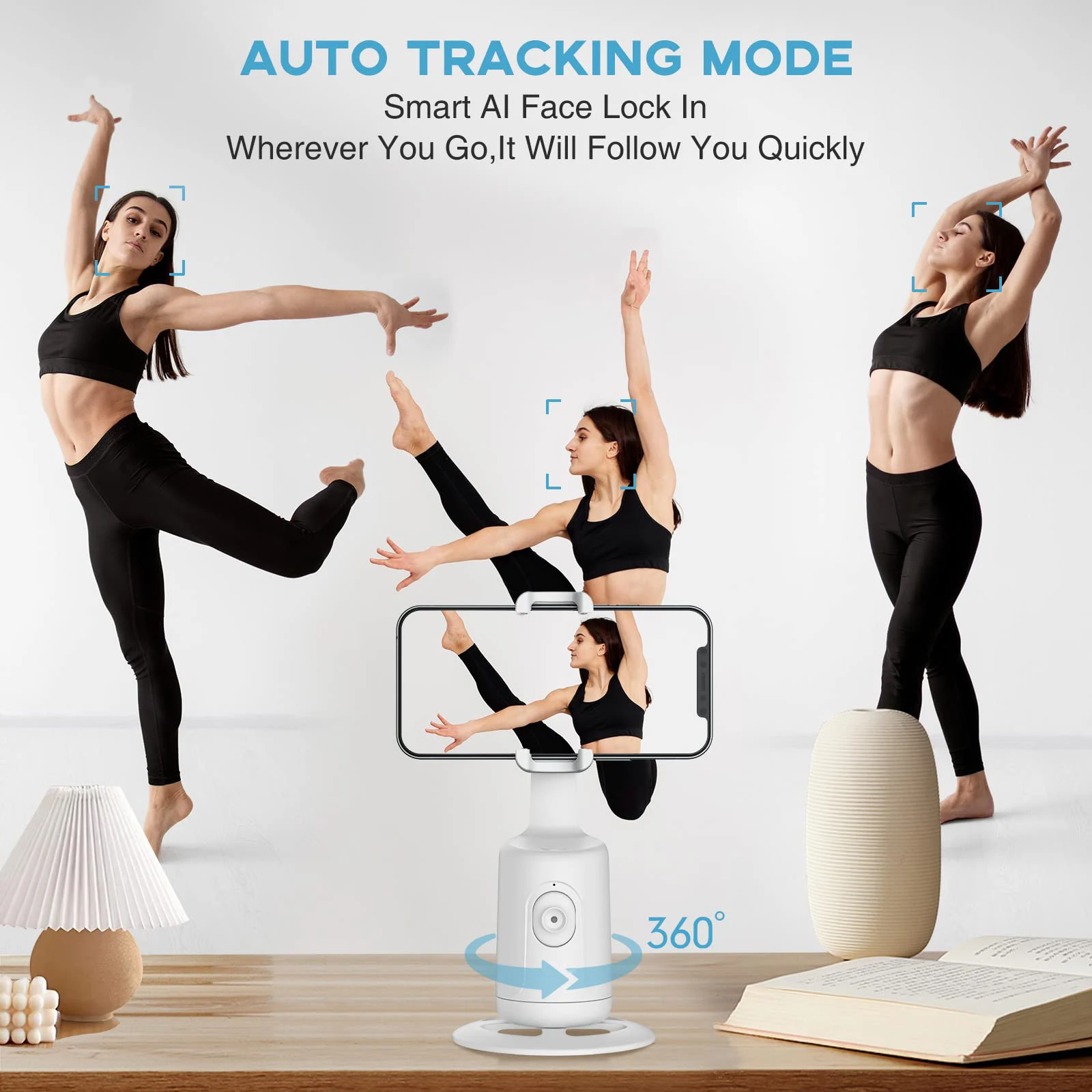 Auto Face Tracking Phone Holder 360° Rotation Motion Tracking Mount Selfie Stick Tripod for Live,Vlog,Video Gimbal Stabilizer