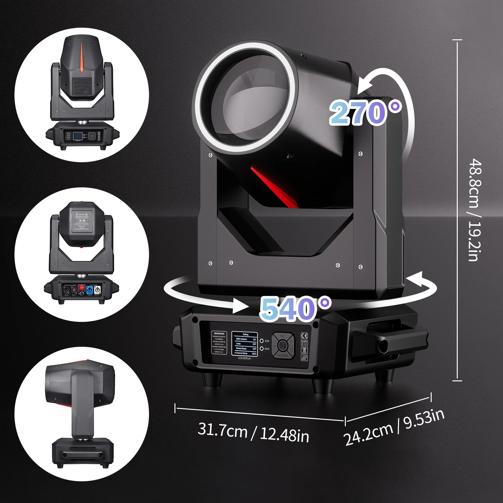 Datewink 295W LED Beam Moving Head Lights With RGB Halo DMX512 Gobo Zoom Stage Lighting For DJ Disco Party Wedding Nightclub Bar
