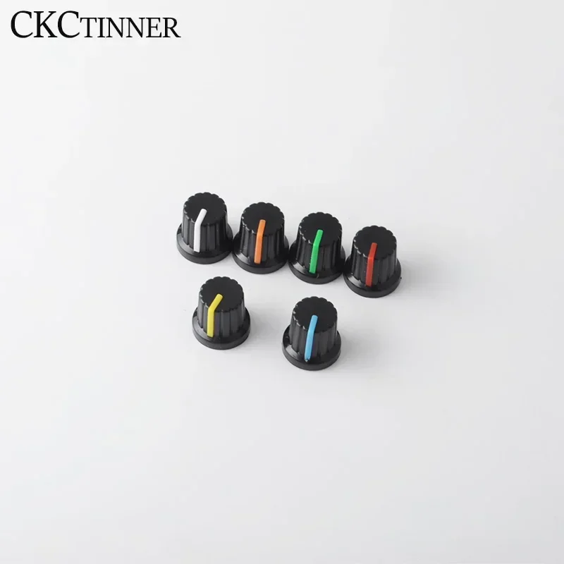 2pcs 6mm Shaft Hole Dia Plastic Threaded Knurled Potentiometer Knob Caps with plastic insert fit 1/4" shaft potentiometers For