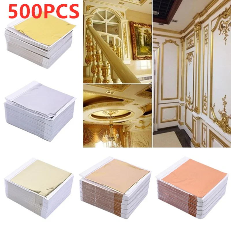 500 arkuszy imitacja złota srebrna folia papierowa liść złocenie DIY rzemiosło artystyczne papier urodziny tort weselny dekoracje deserowe
