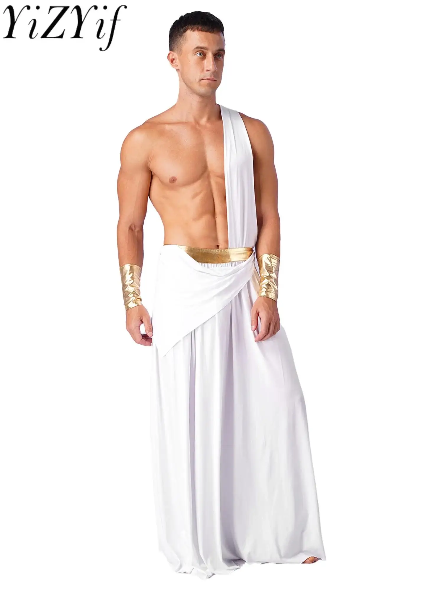 

Men Greek Ancient Costume Roman God Toga Robe Warrior Senator Caesar Halloween Medieval Cosplay Knight Warrior Role Play Outfits
