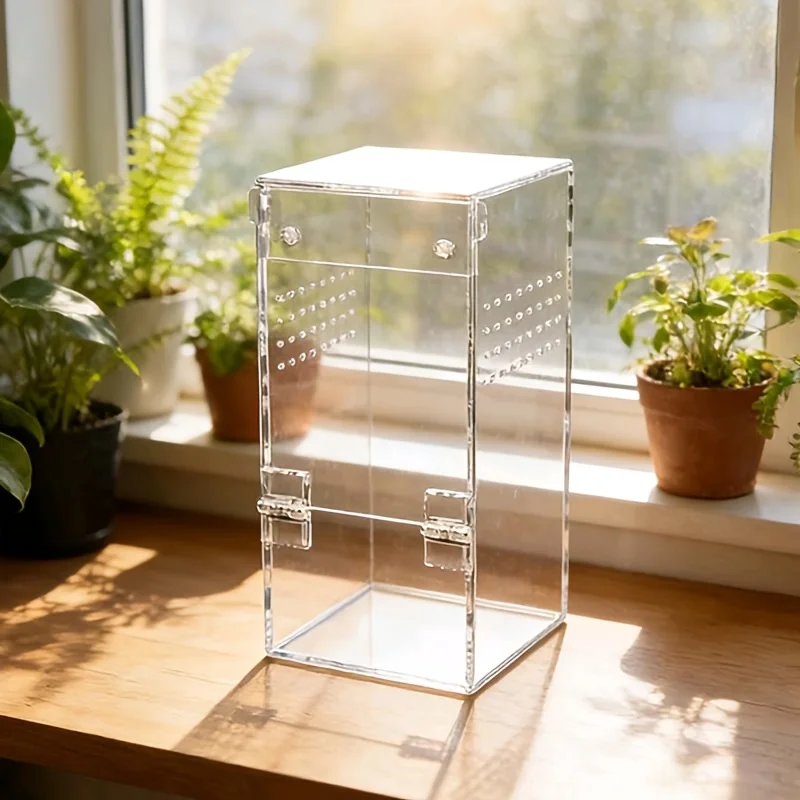 

Fully Transparent Acrylic Habitat Magnetic Door Anti-Escape For Jumping Spiders Fly Hunting Reptile Pet Breeding Box Terrarium