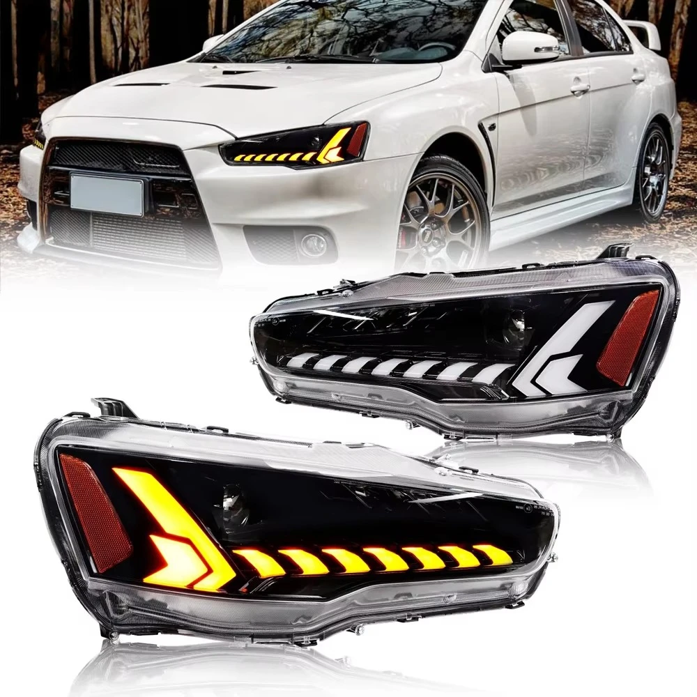 New 12V 08-18  LANCER EX Modified LED Headlight Assembly RGB rainbow 6000K IP68 Protection 6000-8000LM Plug Play Car