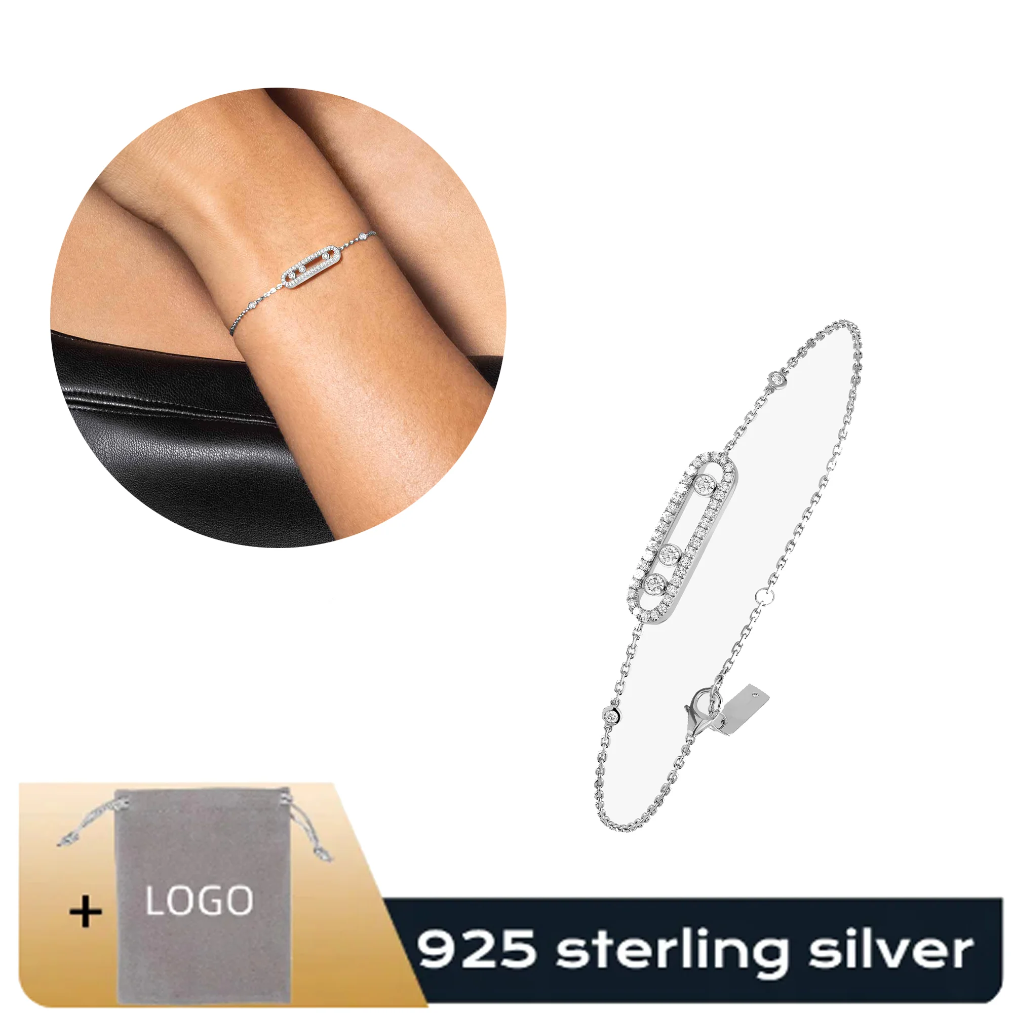 

Classic high-end Messik - Style pure silver s925 elegant BABY MOVE series trendy diamond studded bracelet