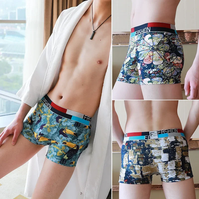 Moda Masculina Cueca Estampada Boxer, Calcinhas Masculinas, Lingerie, Cuecas, Boxershorts, Trunks, Plus Size, L-XXXL