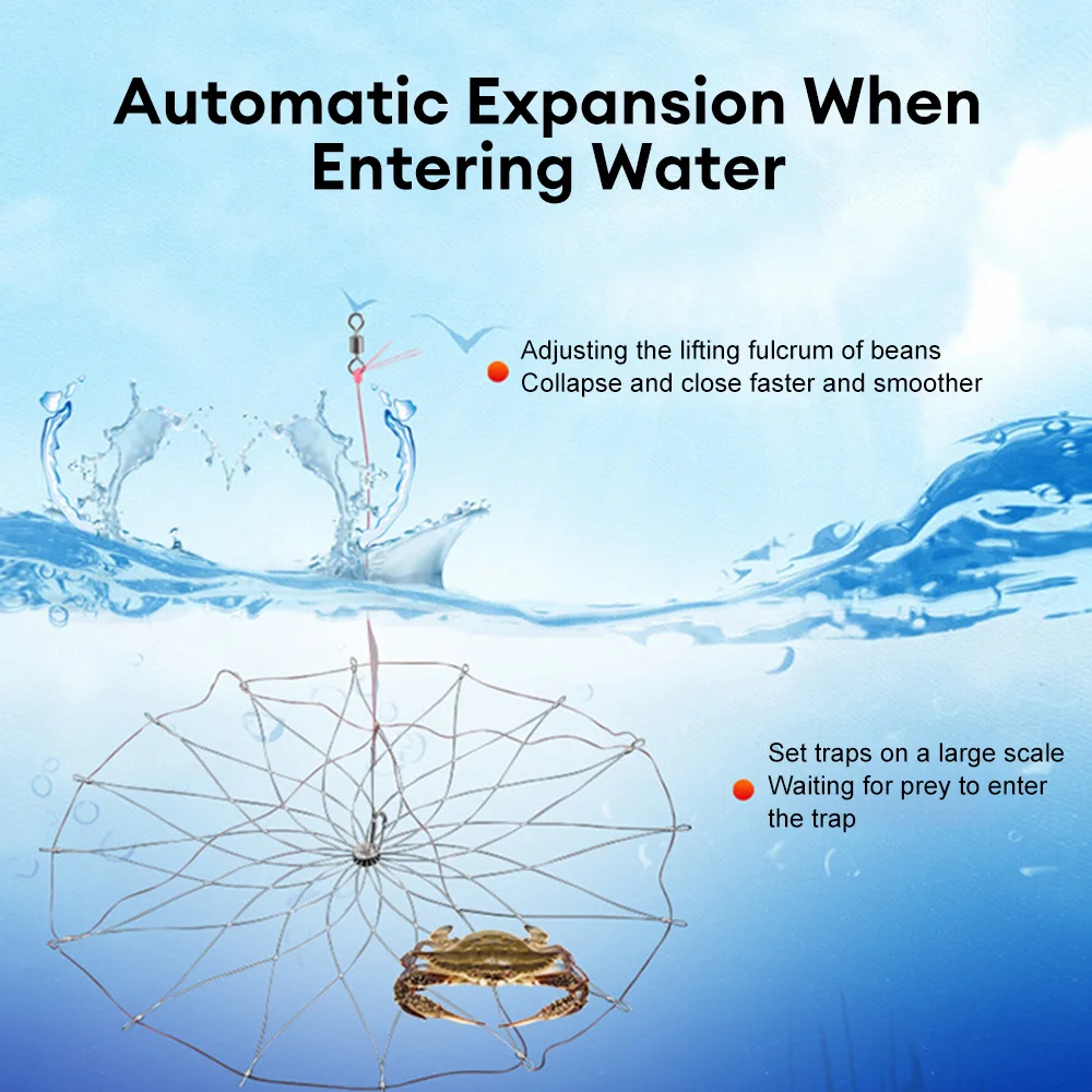 Steel Wire Automatic Open Closing Crab Cage, Fish Trap, Fishing Bait Cage, Catching Tool, Acessórios de pesca