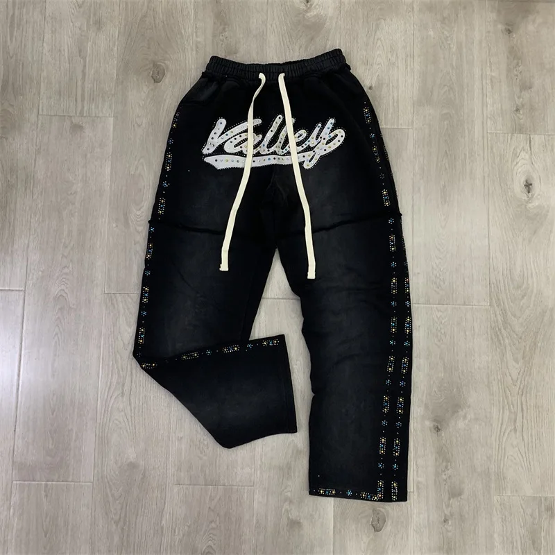 Wash Brown VALLEY Drawstring Sweatpants Pure Cotton Hot Drill Letters Vale Oversized Pants
