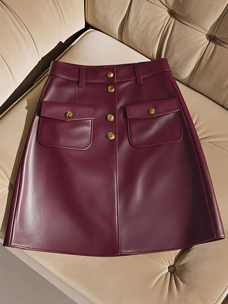 Autumn/Winter Leather Skirt, Half body  Women's  2025 Autumn New  Medium and Long Word Skirt, Hip Wrapping Skirt,
