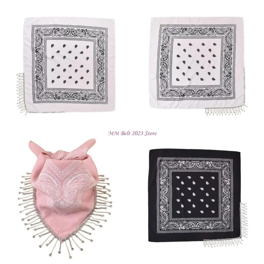 

49ME Вечерняя бандана для женщин и мужчин, шарф с бахромой и кристаллами для музыкального фестиваля