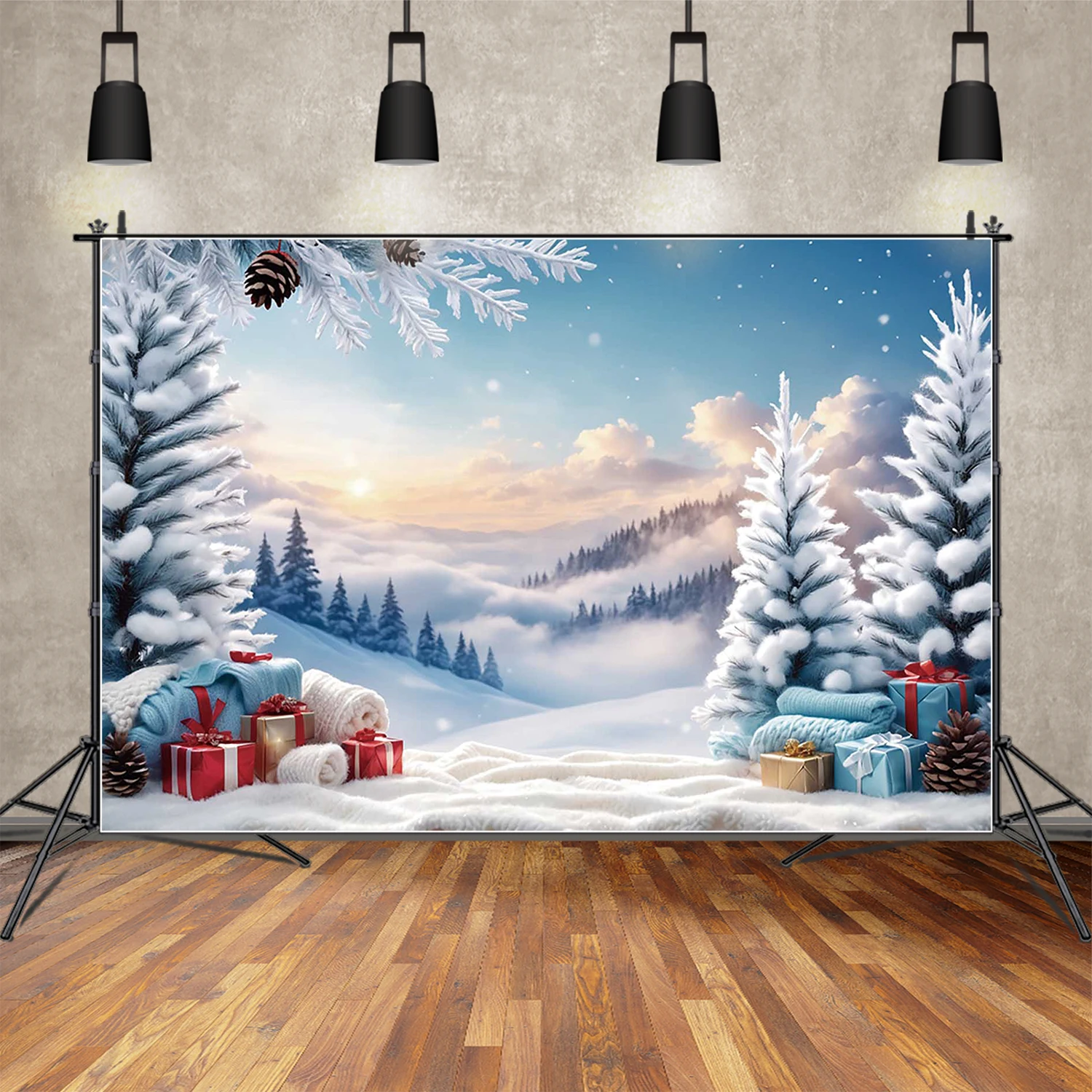 MOON.QG Christmas Photography Backdrops Winter Decoration Photo Studio Background Home Decoration Snow Landscape Photo Back Drop