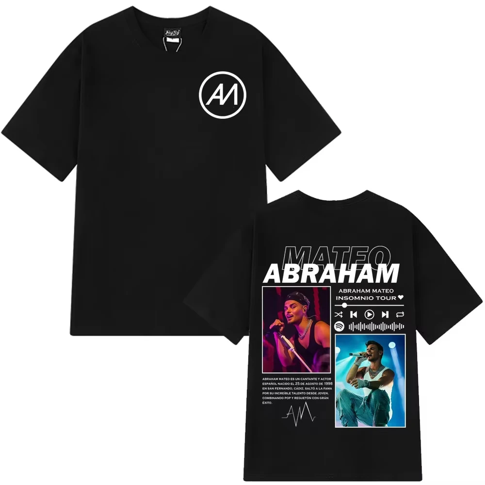 Cantante Abraham Mateo Tour 2026 gráficos 100% Camiseta de algodón para hombres moda Hip Hop de gran tamaño Retro Unisex cuello redondo camisa de manga corta