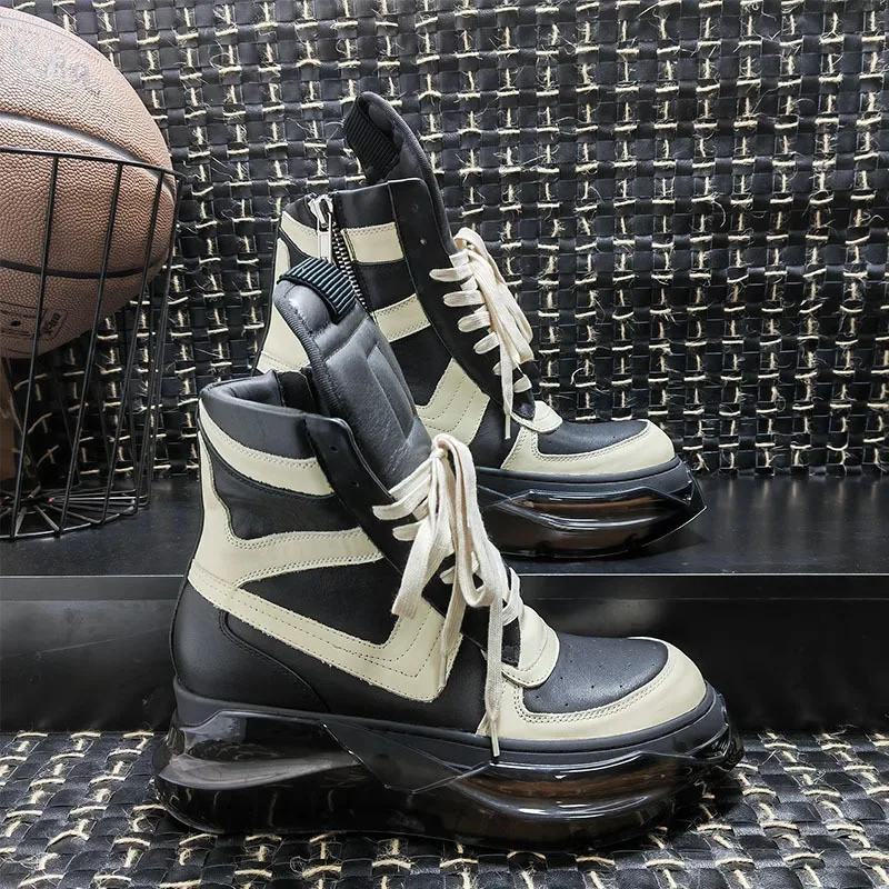 Men Women Boots Ankle Genuine Leather Motorcycle Shoes Platform Thick Sole Increase High Street Vintage Luxury Sneakers Owens view 4