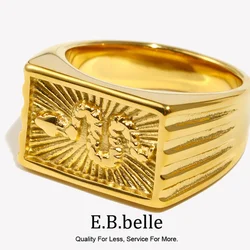 Waterproof Hypoallergenic Snake Sunburst Stamped Rectangle Signet Rings For Woman Vintage Animal Snake Rings Jewelry For Female