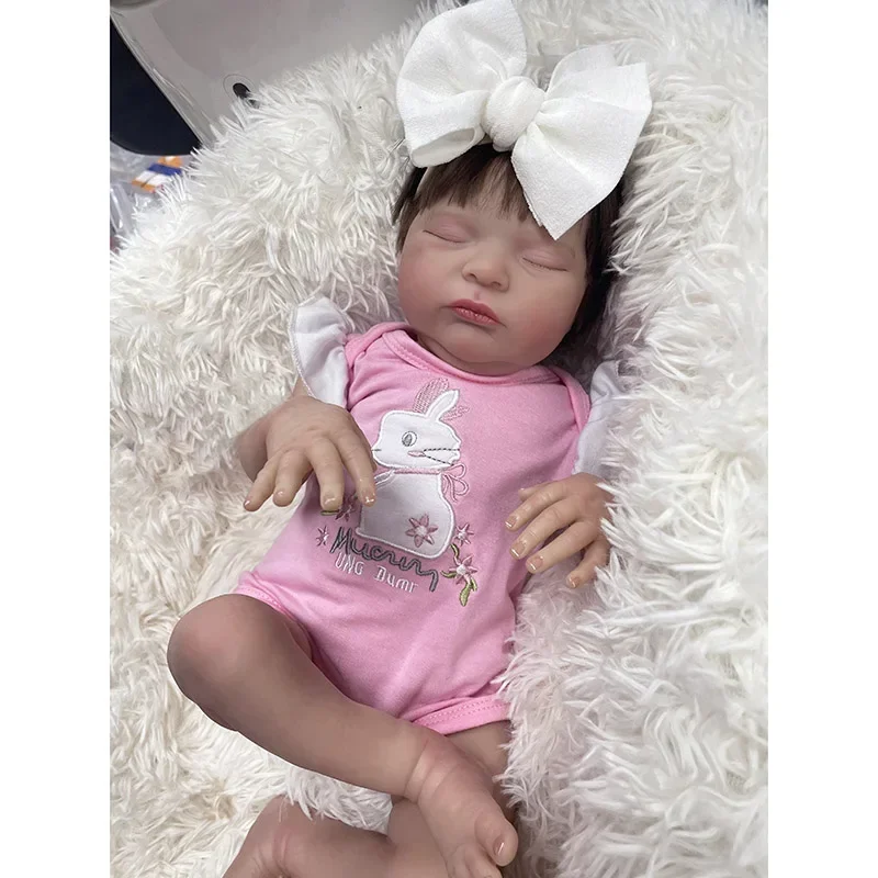 48CM Already Painted Finished Reborn Baby Doll Laura with Rooted Hair Soft Real Looking Baby Dolls Hand Detailed Painted 3D Skin