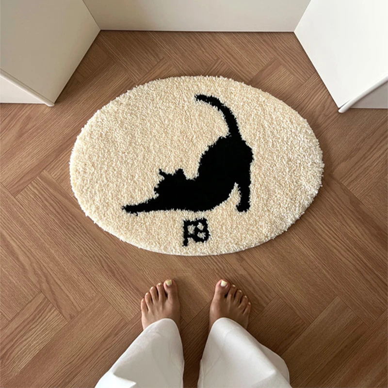 Good Quality Tufted Cat Oval Capert Soft Cozy Fluffy Rug Door Mat Room Bedside Feet Floor Mats Anti-skid Silicone Back  Floormat