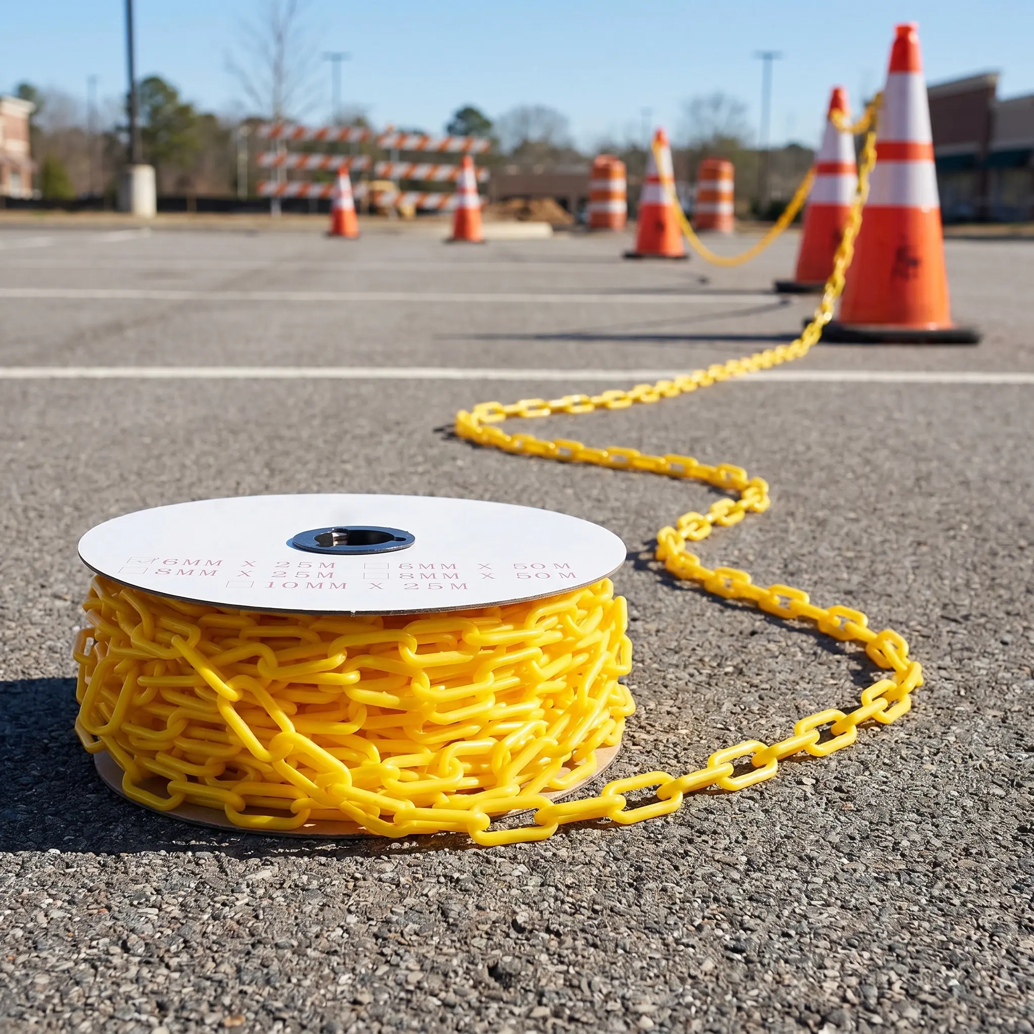 82Ft Yellow Plastic Safety Barrier Chain Heavy Duty Weatherproof Uv Resistant for Crowd Control Parking Lot Driveway Garden