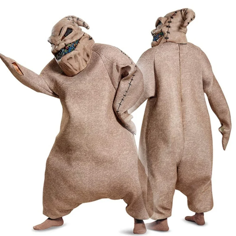    Lustiges Charakter-Kopfbedeckungs-Bodysuit-Kostüm für den Albtraum vor Weihnachten, Erwachsene, Halloween, gruseliges Cosplay (Erwachsene/Kinder)