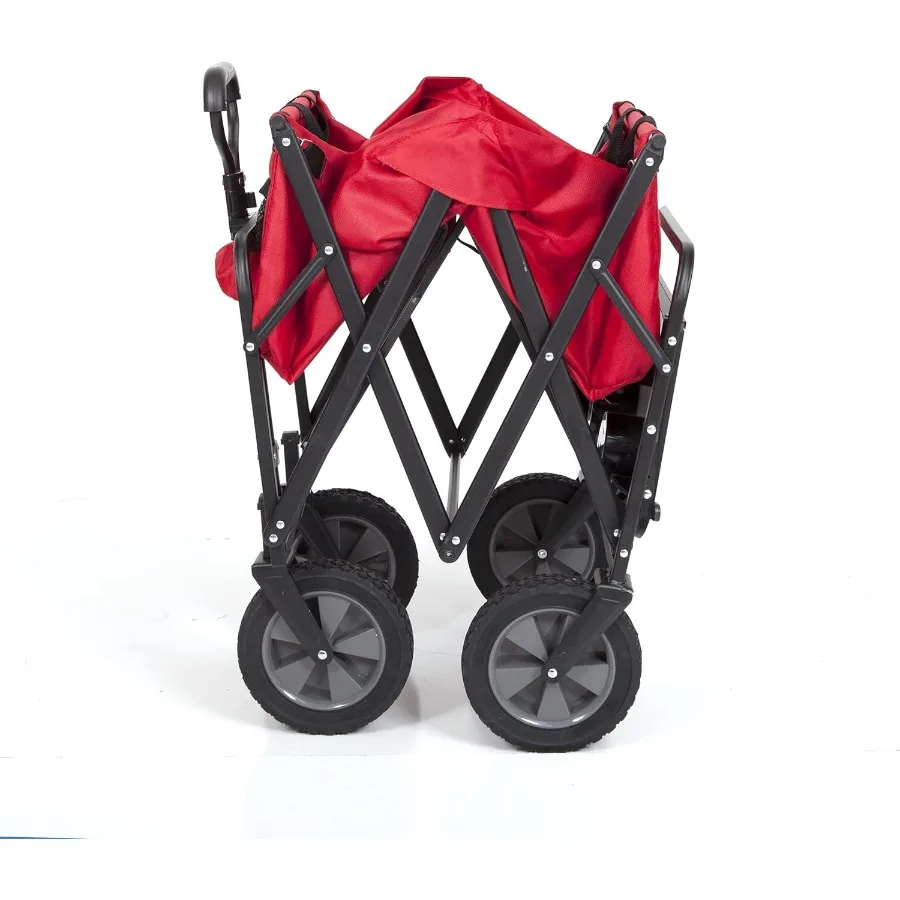 MACSPORTS Zusammenklappbarer Outdoor-Utility-Wagen mit Klapptisch und Getränkehalter, leuchtend rot