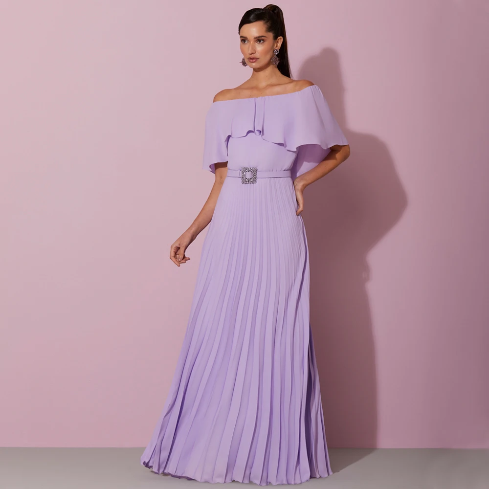 Elegant Wedding Guest Dresses Lavender Off the Shoulder A Line Mor of  Bride Dress Long Belt Pleated Women's Party Gowns