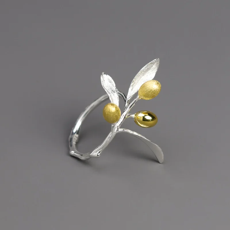 925 Sterling Silver Olive Branch Leaf Ring Adjustable Open Rings for Ladies Personality Daily Holiday Party Jewelry Accessories