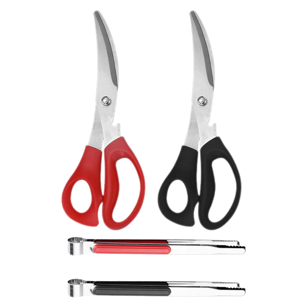 

2 комплекта щипцов для барбекю, кухонные ножницы из нержавеющей стали, многофункциональные ножницы для продуктов, эргономичный дизайн для легкой резки куриных костей