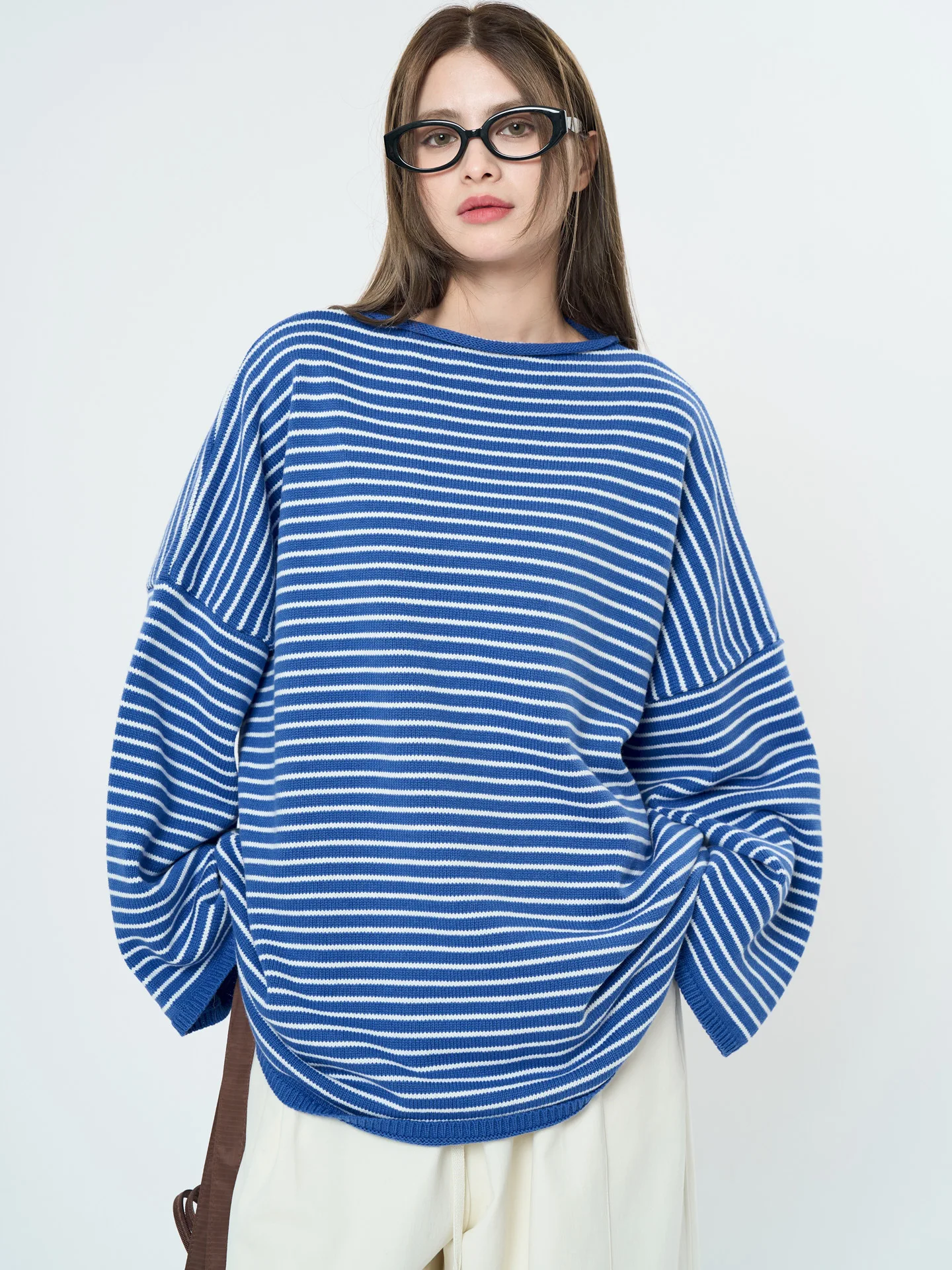 Spring and Autumn Women's Casual Striped Round Neck Long Sleeve Loose Sweater