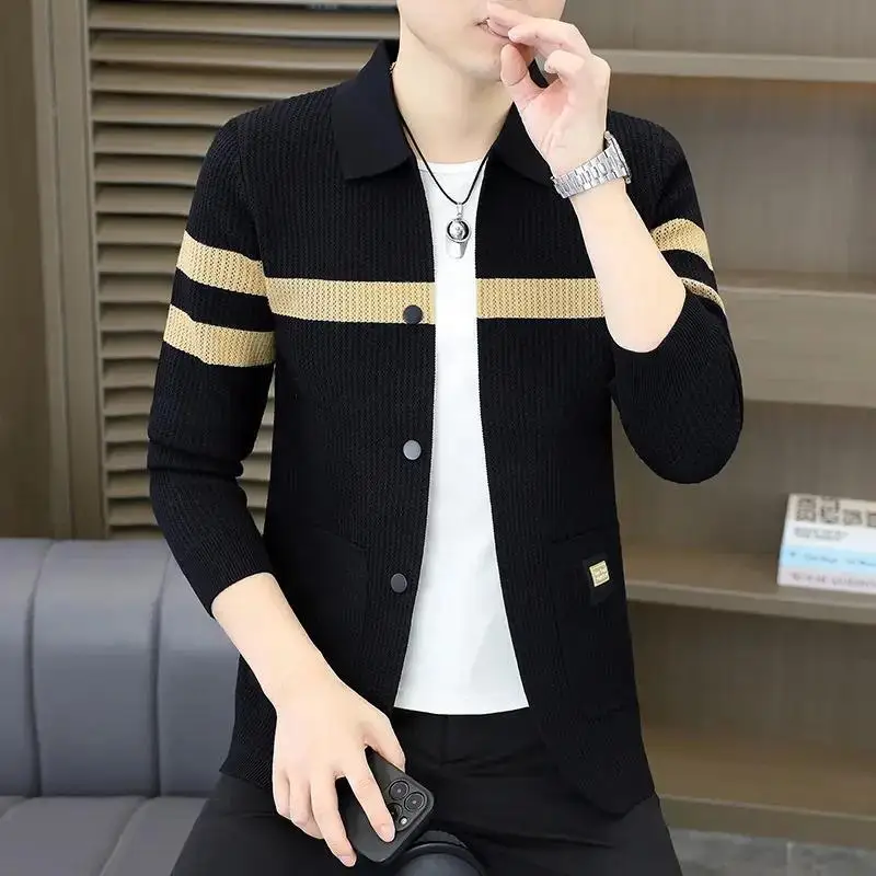 

Faionable Slim Fit Long Sve Вязаный кардиган для мужчин Повседневная одежда Полиэфирное волокно Молодежный осенний новый Sle I7kij