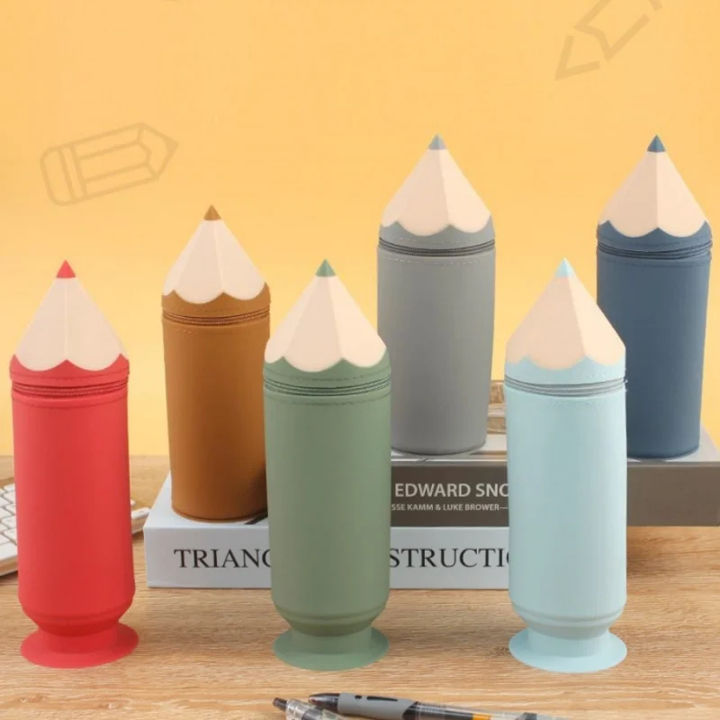 1pc Silicone Pencil Case Retractable Stand Up Pen Holder Portable Student Desk Stationery Storage Bag Makeup Cosmetic Organizer