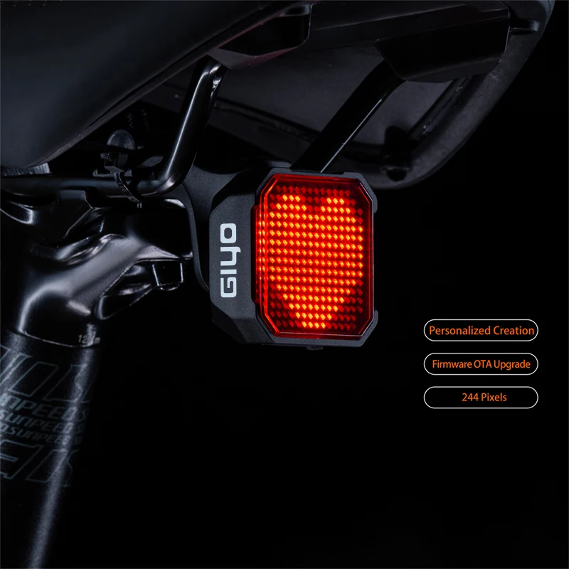 Giyo Bicycle Smart Tail Light Highly Customizable Intelligent Expression Bluetooth Bike Tail Light 244 Pixels IP66 Waterproof