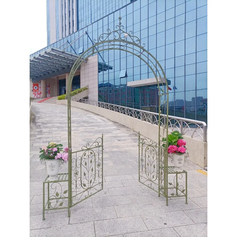 European wrought iron garden door villa courtyard rose vine climbing frame
