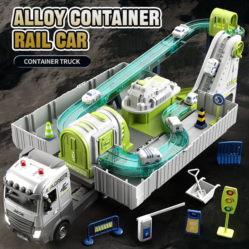 

Large Alloy Truck Rail Cars Hanging Tower Diecast Vehicle Model Trucks Engineering Orbital Car Set Kid's Birthday Festival Gifts