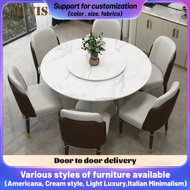 Italian Marble Dining Round Table With Turntable Household Creative Living Room Apartment Rotary Furniture Combination Villa