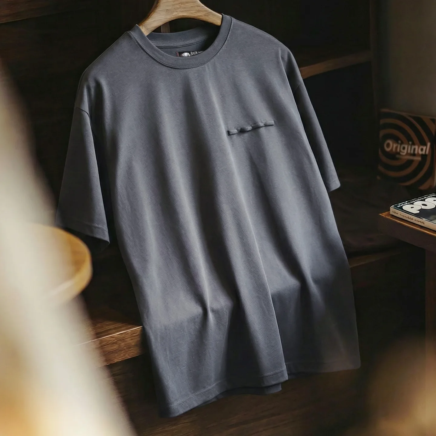 Maden Men's American Retro Crew Neck Printed Knitted Tee Grey Loose Stylish Design Casual Workwear Daily Commute Summer Shirt