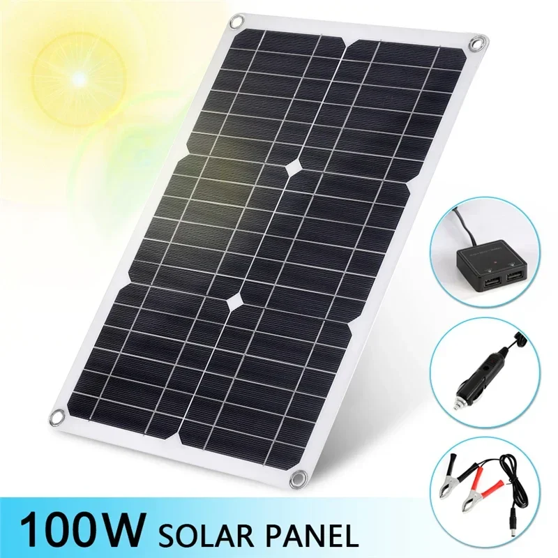 Professional 100W 12V Solar Panel Kit Single/Dual USB Port Off Grid Monocrystalline Module with 30A Solar Charge Controller