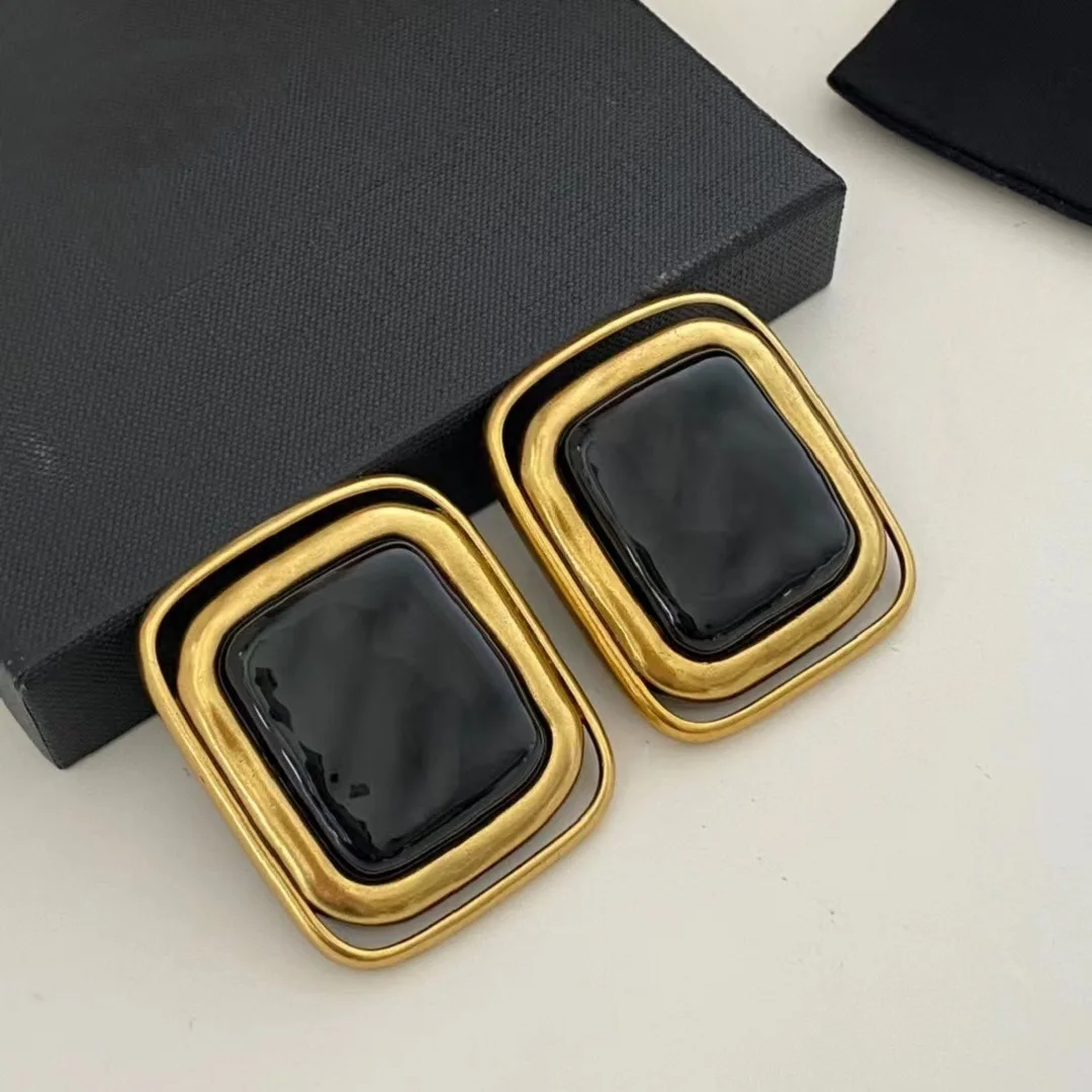 

New Black Vintage Gold Plated Rectangular Ear Clip Earrings For Women Jewelry