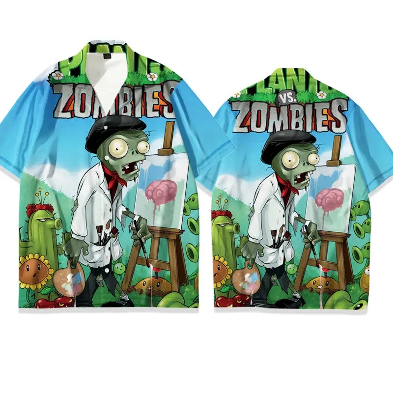 2024 New Plants vs. Zombies Exquisite Print Men's Summer Fashion Short sleeved Shirt Casual Party Street Wear