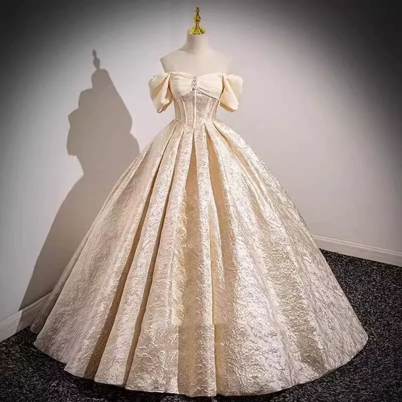 Champagne French High end One Shoulder Princess Evening Gown 2026 New for Student Art Exam Host Banquet Coming of Age Ceremony
