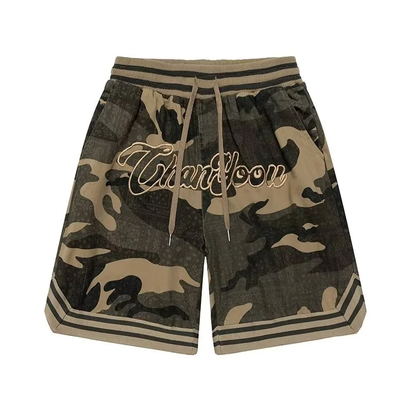 

Men's camouflage shorts trend loose beach five quarter pants summer sports elastic versatile casual mid length pants