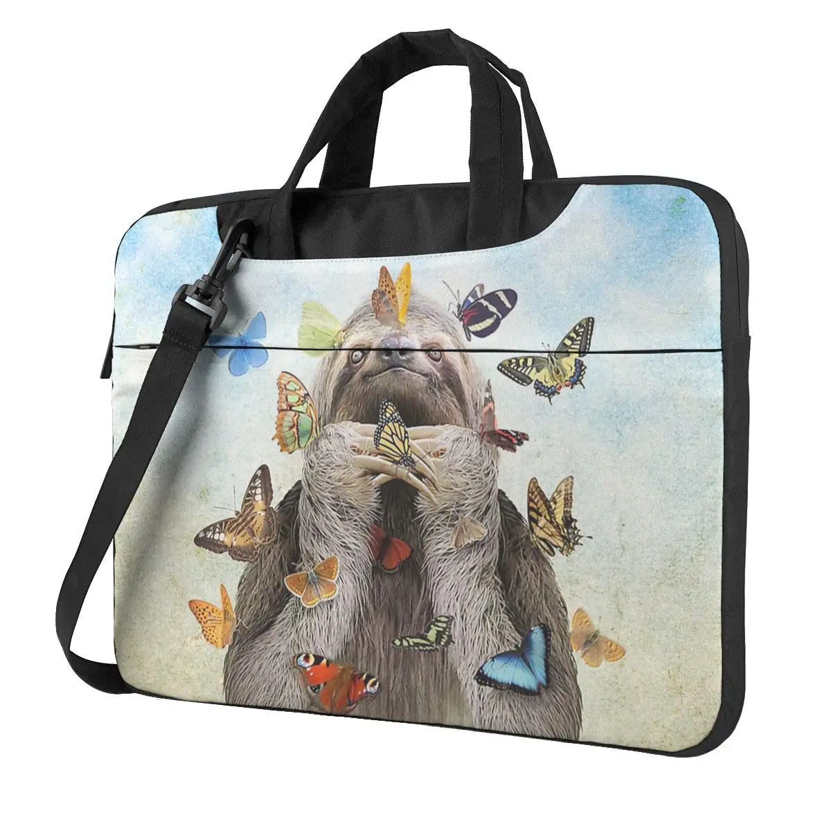 Happy Sloth With Butterflies Laptop Bag Case Protective Vintage Computer Bag Bicycle Crossbody Laptop Pouch