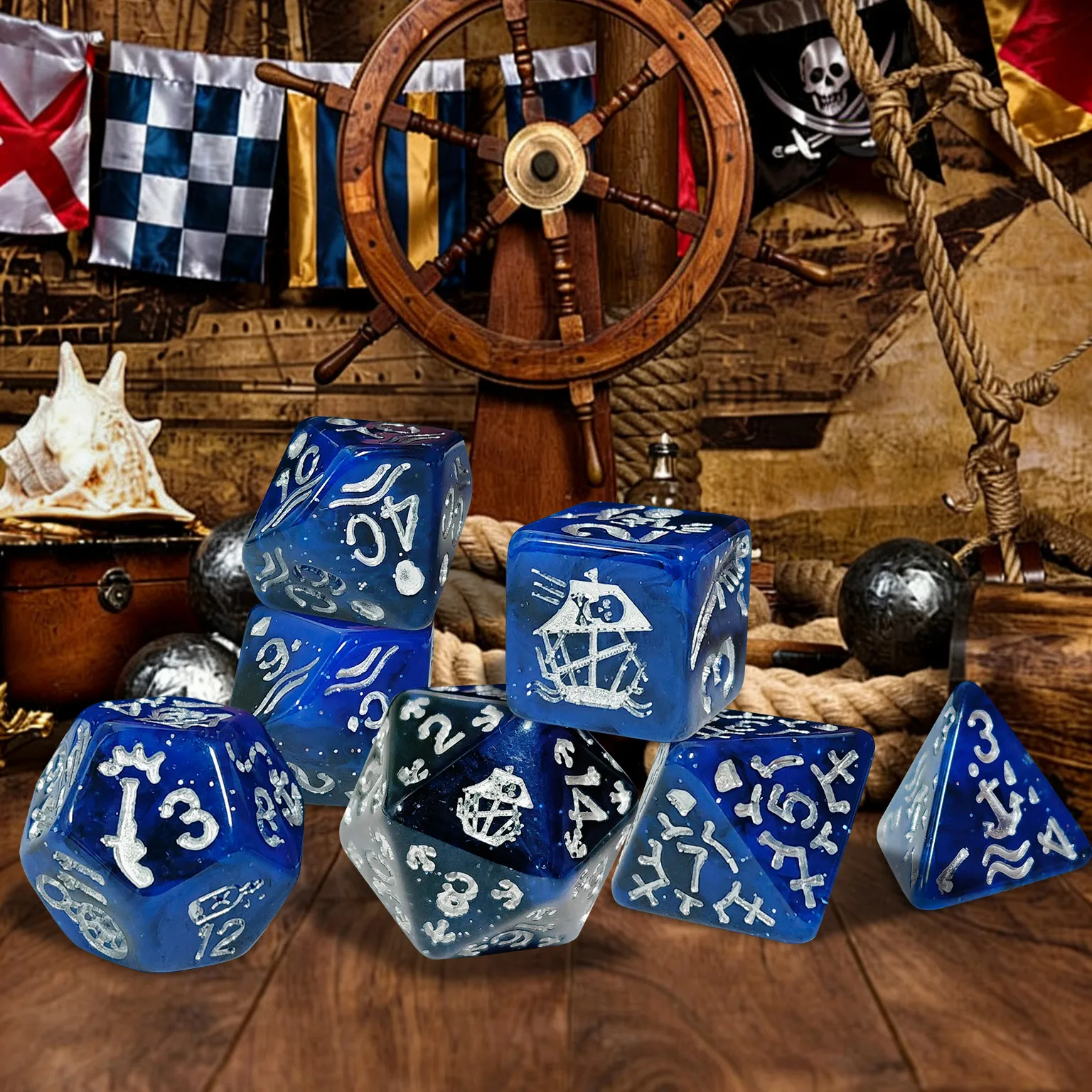 مجموعة من 7 قطع من نرد بتصميم  - مراجعة Board Game Pirates وسعره