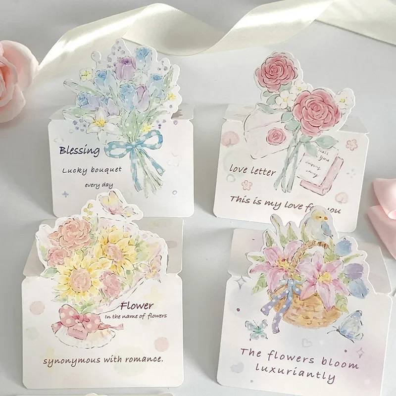 

10pcs Greeting Card Three-dimensional Flower Bouquet Greeting Message Card Valentine's Day Holiday Gift Decoration Card