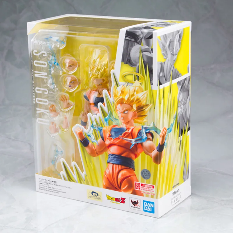 Bandai ของแท้ SHF Dragon Ball Super Saiyan 2 Son Goku อะนิเมะ Action Figure ข้อต่อ Movable สะสมของเล่นเครื่องประดับของขวัญ
