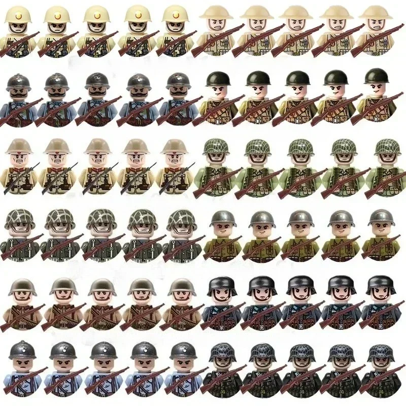 20-teiliges WWII Militär-Actionfiguren-Bausteinset Alliierte Streitkräfte Armeemänner Soldaten Multipack Kampfpaket Modellspielzeug Geschenk – Detail 1