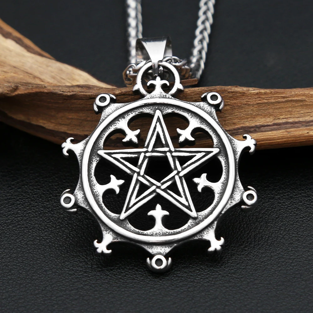 New Vintage 316L Stainless Steel Pentagram Necklaces For Men Women Fashion Vikings Rudder Pendant Nordic Amulet Jewelry Gifts