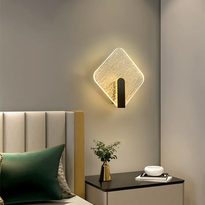 Bedroom Bedside LED Wall Lamp Modern Light Luxury Round Square Gold Indoor Background Decor Sconce Living Room Stairs Fixtures