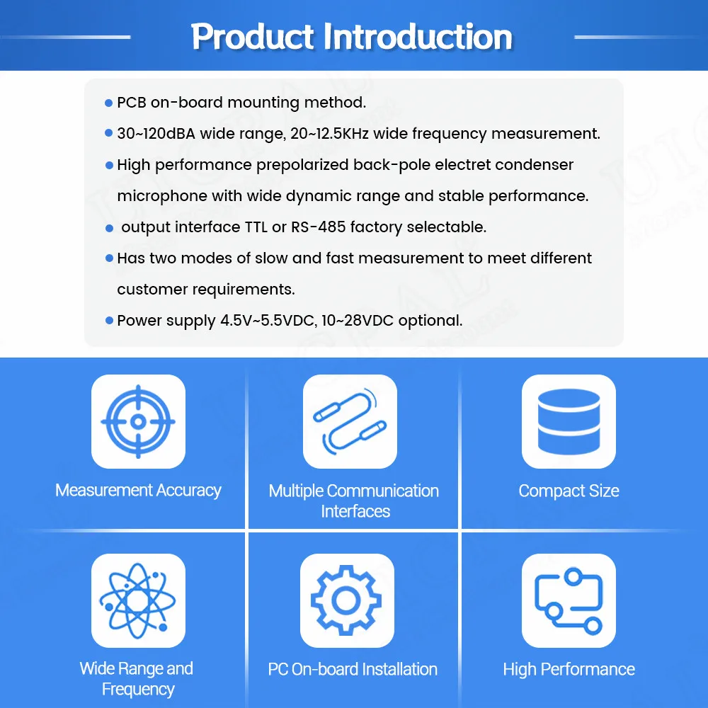 Decibel Meter Noise Sensor Module Tester Transmitter Output TTL RS485 0-3V 30-120dBA 20-12.5kHz High Precision