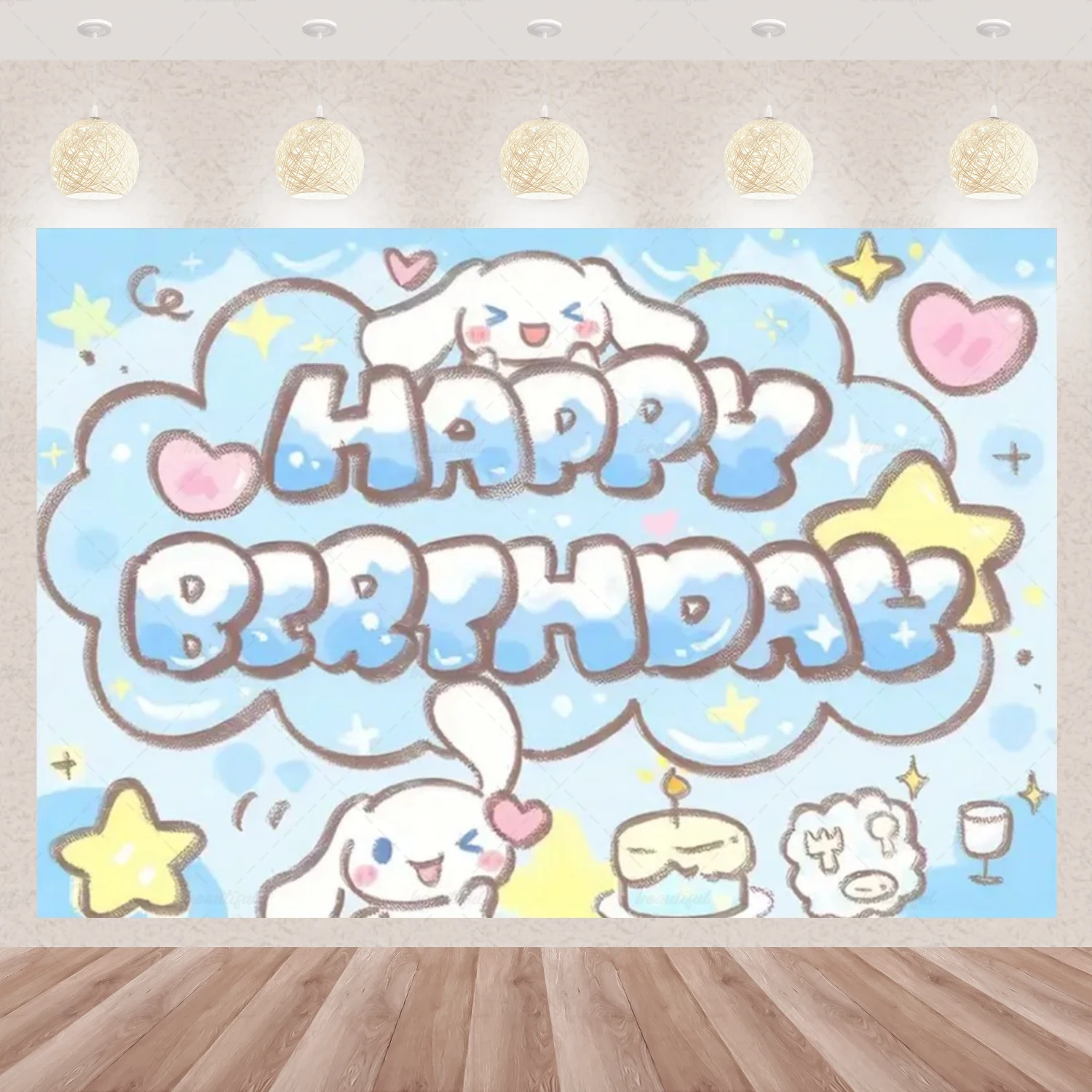 Sanrio 만화 Cinnamoroll 귀여운 생일 파티 배경 장식 배너 Photozone 배경 베이비 샤워 용품 어린이 선물